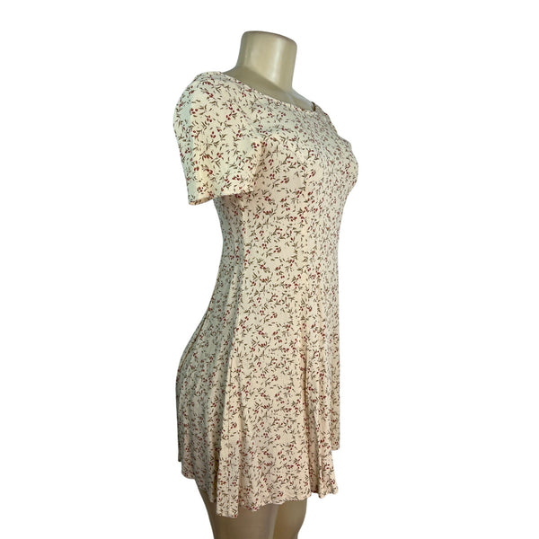 Ann Taylor Womens Floral Print Short Sleeve Mini Dress Beige & Red Size 2