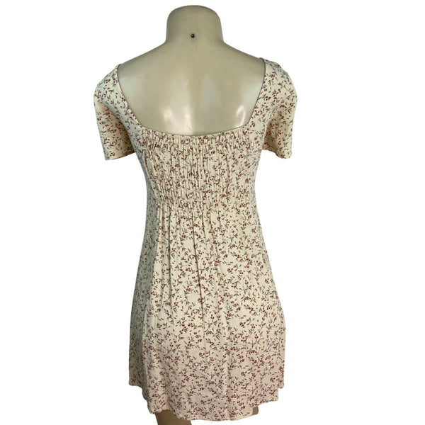 Ann Taylor Womens Floral Print Short Sleeve Mini Dress Beige & Red Size 2