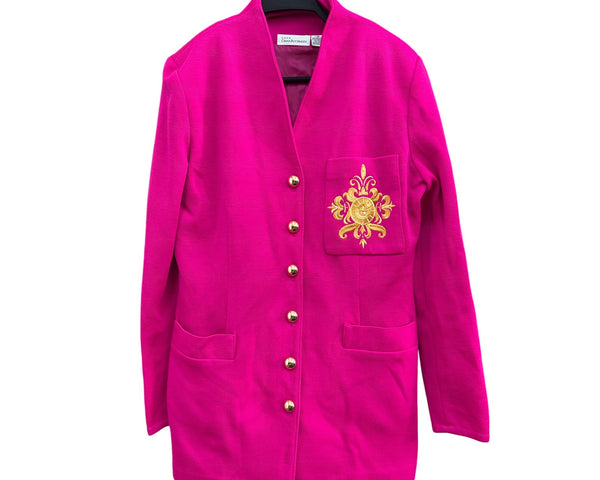 Dana Buchman Womens Pink Wool Embroidered Blazer With Gold Buttons Size M Classic