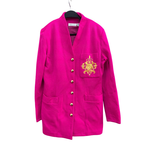 Dana Buchman Womens Pink Wool Embroidered Blazer With Gold Buttons Size M Classic