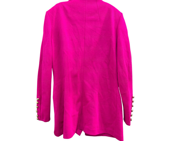 Dana Buchman Womens Pink Wool Embroidered Blazer With Gold Buttons Size M Classic