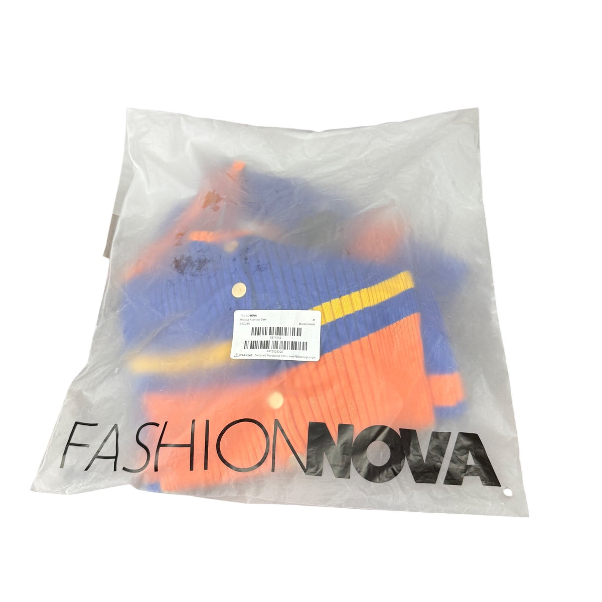 Fashion Nova Womens Blue/Orange Maxi Dress Affectionate Rush Ribbed Pattern Size M