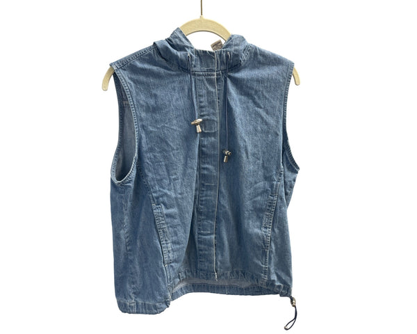 Blasport By Bill Blass Hooded Denim Vest M Sleeveless Casual Lightweight Blue