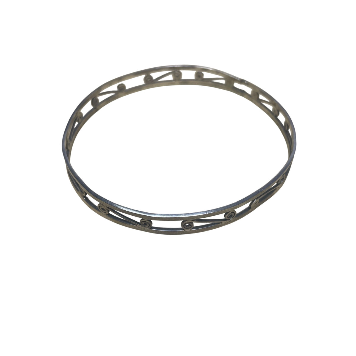 Vintage Silver-Plated Openwork Swirl Design Bangle Bracelet Womens Jewelry