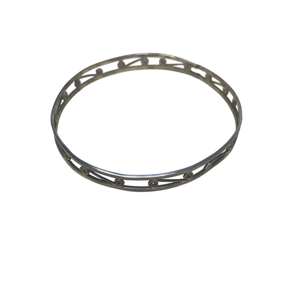 Vintage Silver-Plated Openwork Swirl Design Bangle Bracelet Womens Jewelry