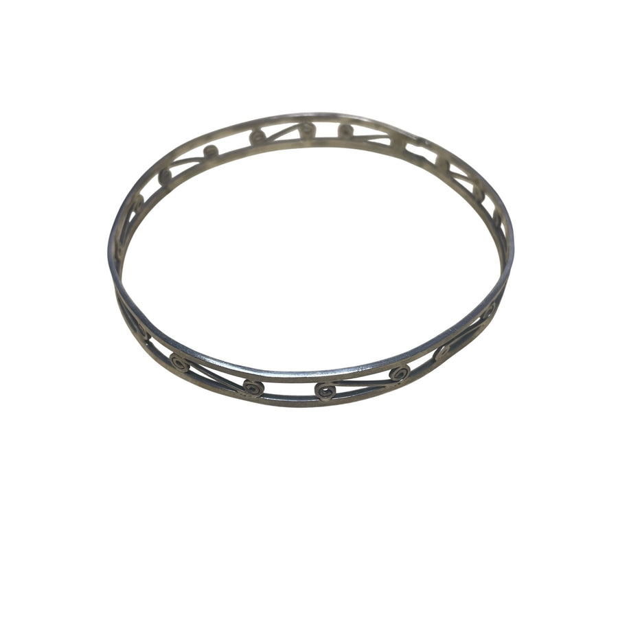 Vintage Silver-Plated Openwork Swirl Design Bangle Bracelet Womens Jewelry