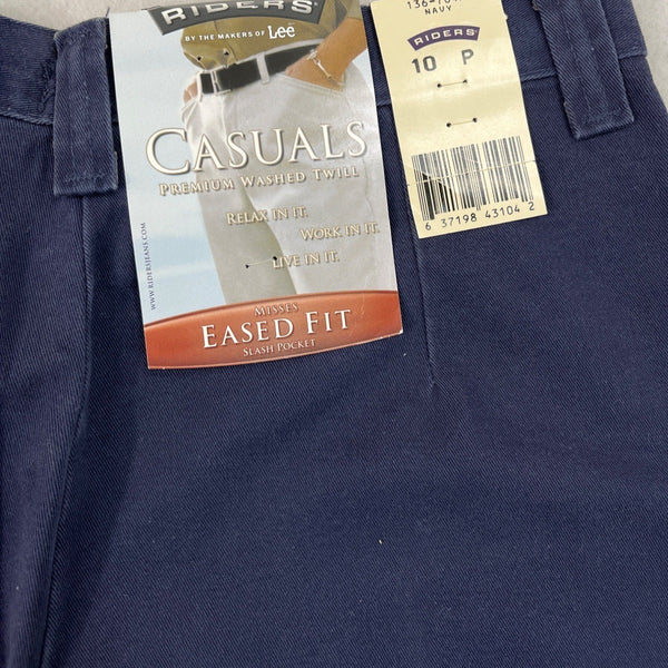 Riders By Lee Womens Navy Blue Casuals Eased Fit Twill Pants Size10P- New