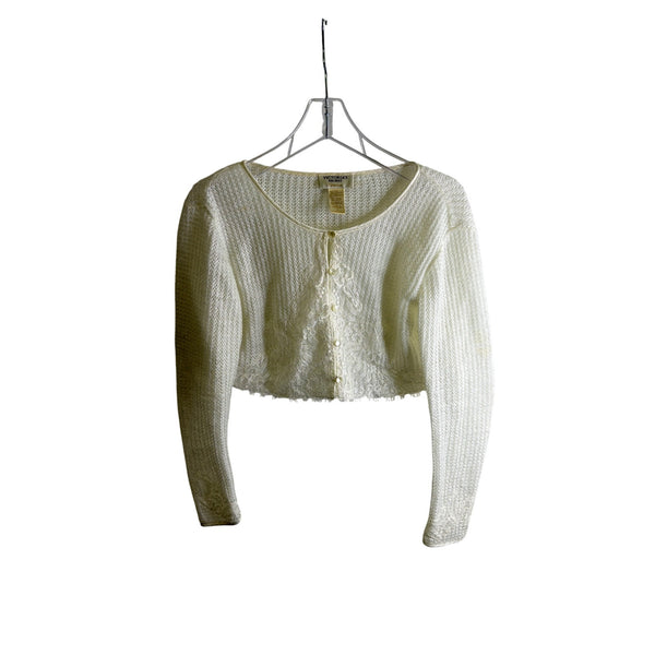 Victorias Secret Womens White Knit Lace Button-Up Cropped Cardigan S