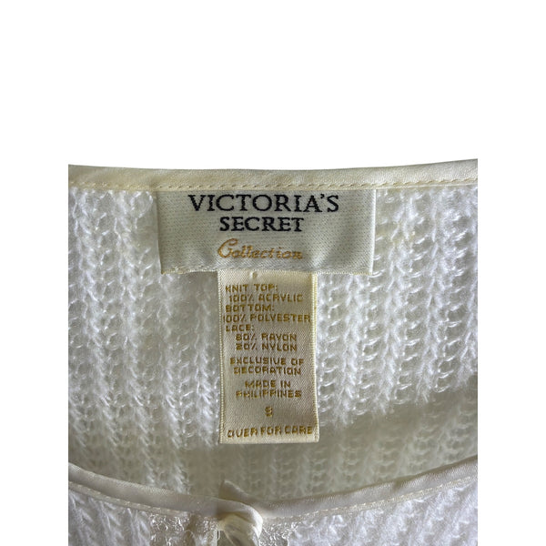 Victorias Secret Womens White Knit Lace Button-Up Cropped Cardigan S