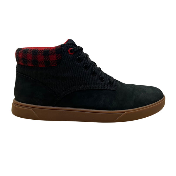 Timberland Men’s Black/Red Nubuck With Plaid Collar High-Top Sneakers Size 9