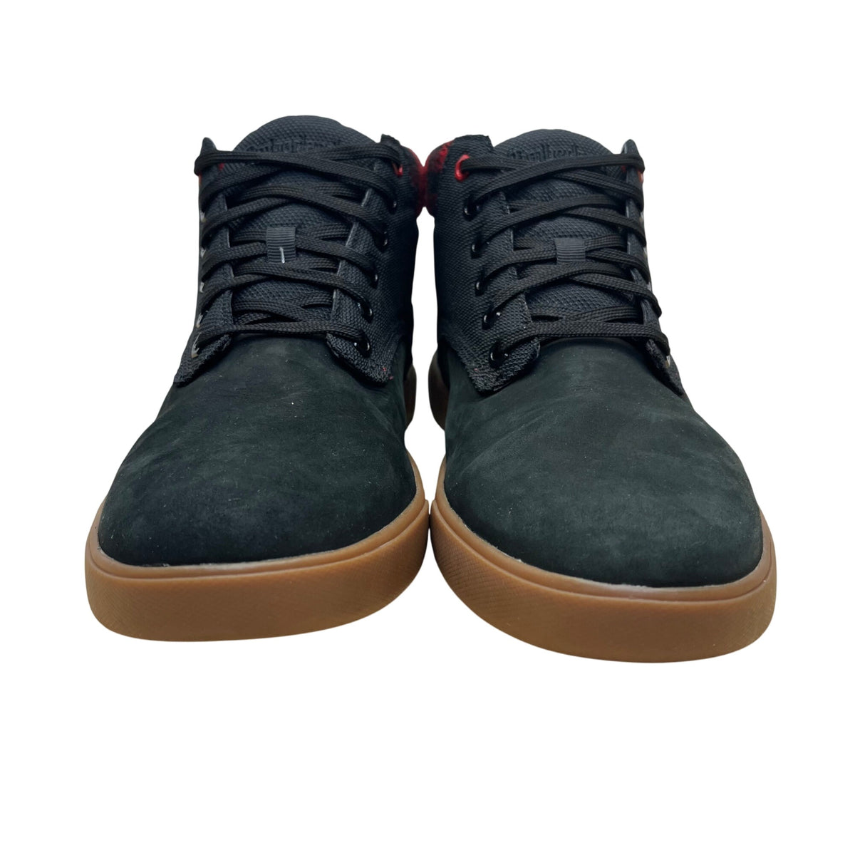 Timberland Men’s Black/Red Nubuck With Plaid Collar High-Top Sneakers Size 9