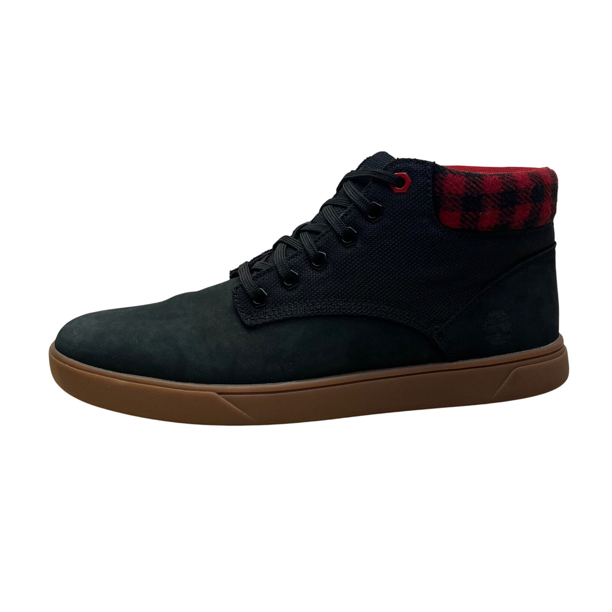 Timberland Men’s Black/Red Nubuck With Plaid Collar High-Top Sneakers Size 9