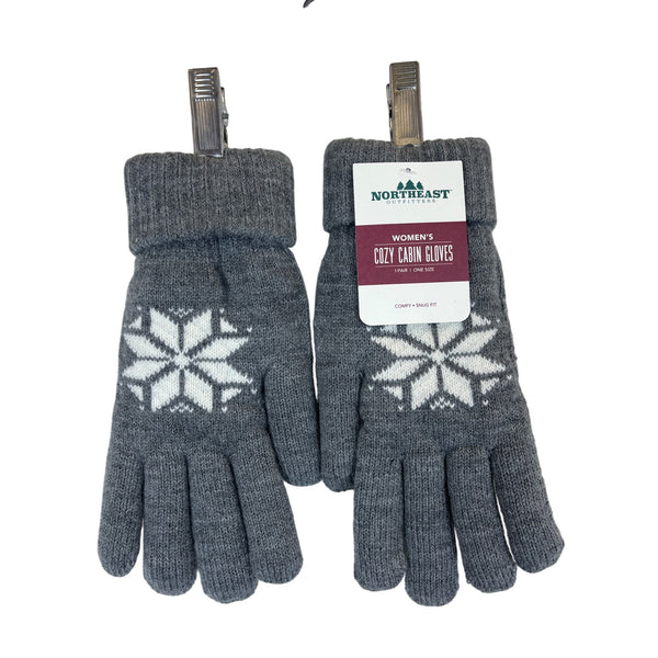 Northeast Outfitters Womens Gray Knit Cozy Cabin Gloves Snowflake Pattern One Size