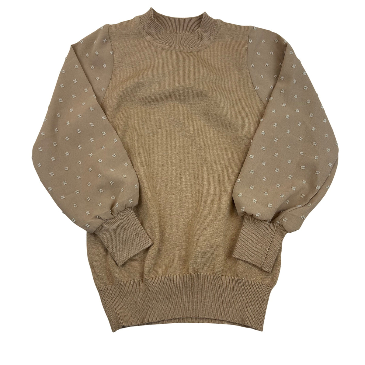 Arshiner Girls Tan Viscose/Polyester Knit Top Polka Dot Sleeves - New