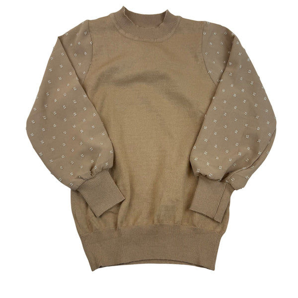 Arshiner Girls Tan Viscose/Polyester Knit Top Polka Dot Sleeves - New