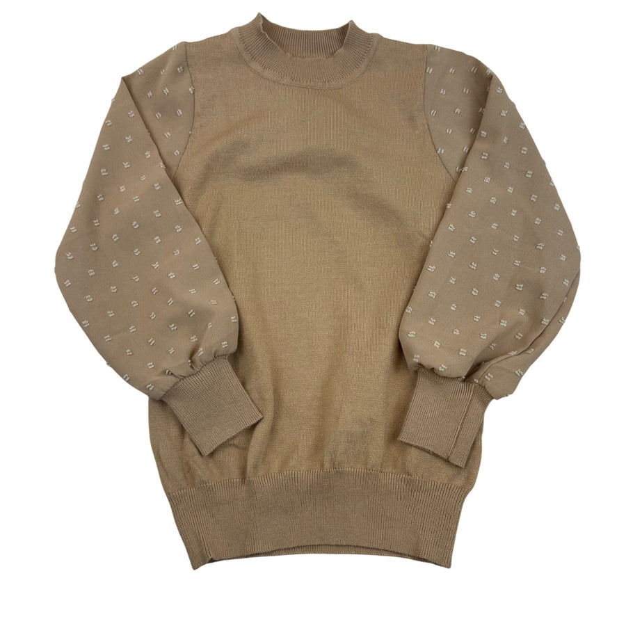 Arshiner Girls Tan Viscose/Polyester Knit Top Polka Dot Sleeves - New