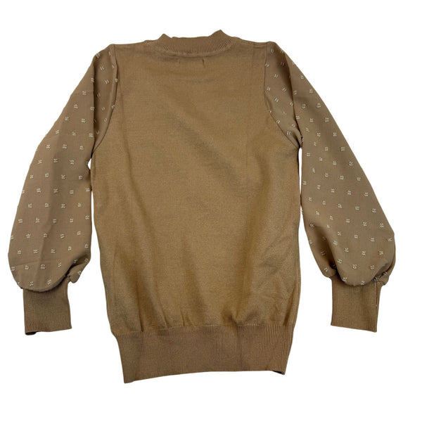 Arshiner Girls Tan Viscose/Polyester Knit Top Polka Dot Sleeves - New