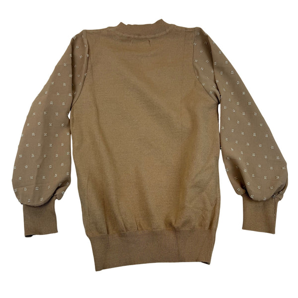 Arshiner Girls Tan Viscose/Polyester Knit Top Polka Dot Sleeves - New