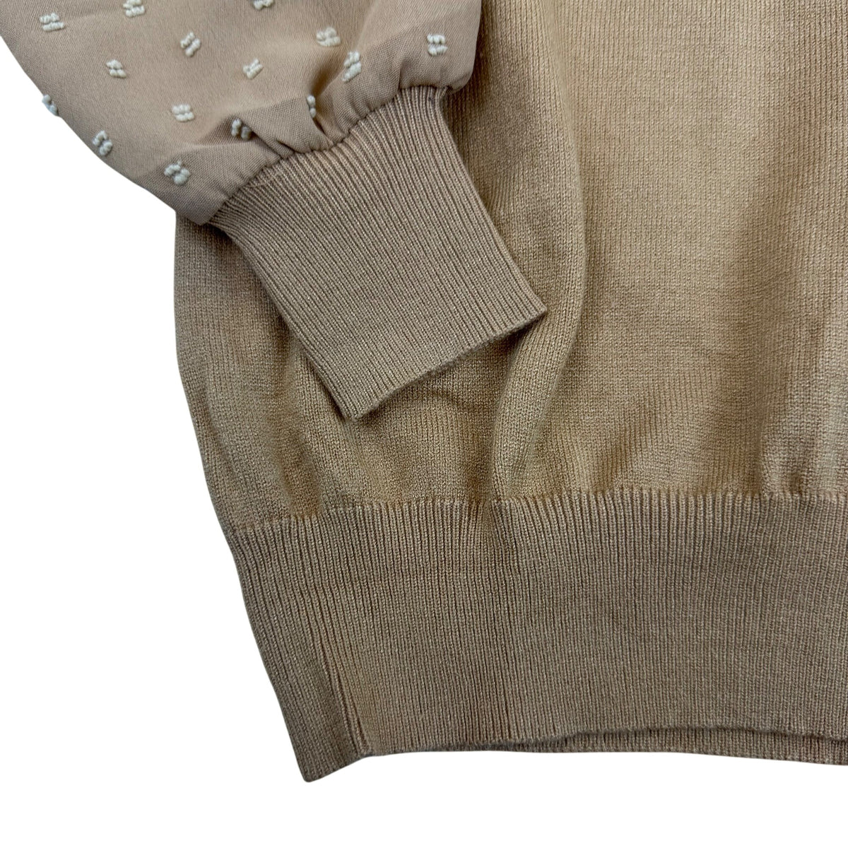 Arshiner Girls Tan Viscose/Polyester Knit Top Polka Dot Sleeves - New