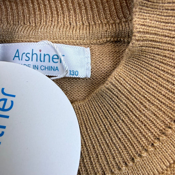 Arshiner Girls Tan Viscose/Polyester Knit Top Polka Dot Sleeves - New