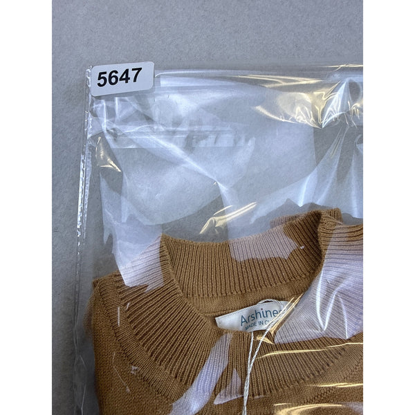 Arshiner Girls Tan Viscose/Polyester Knit Top Polka Dot Sleeves - New