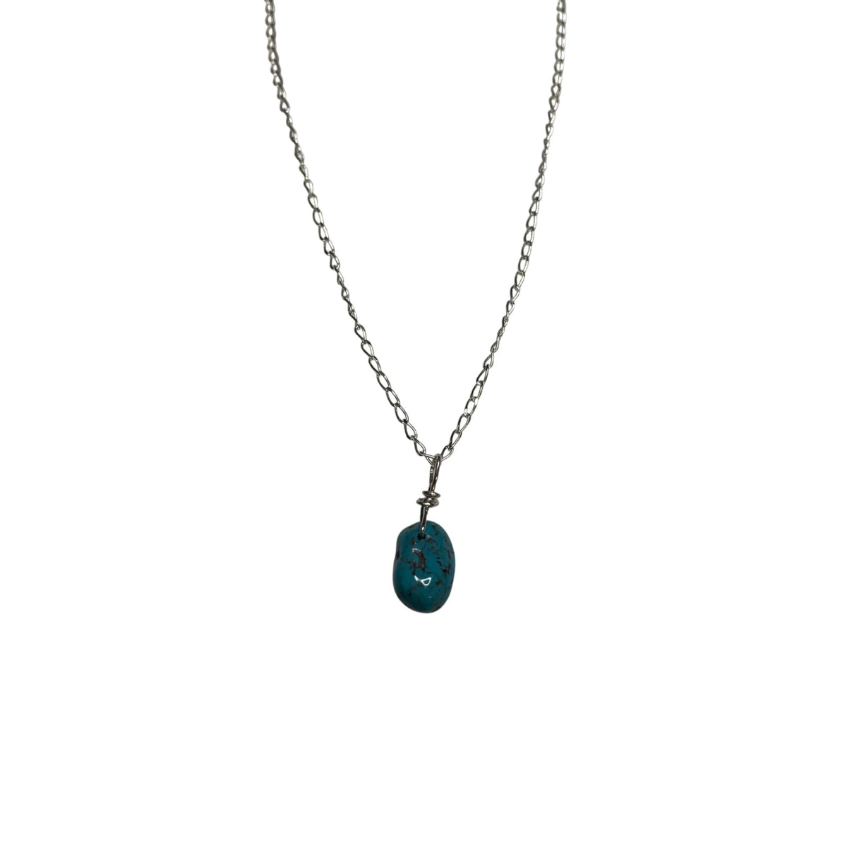 Silver Womens Turquoise Teardrop Pendant Necklace