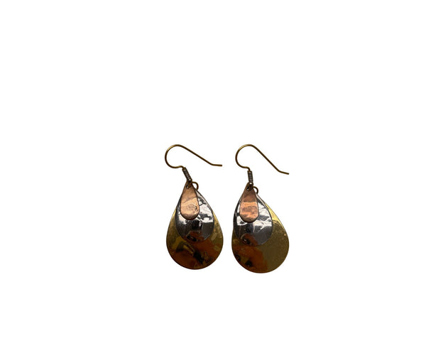 Handcrafted Brass & Copper Teardrop Dangle Earrings For Women