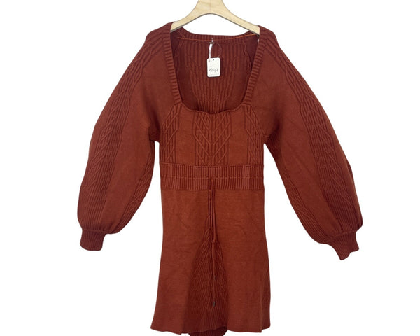 Free People Womens Rust Knit Sweater Dress XL- NEW