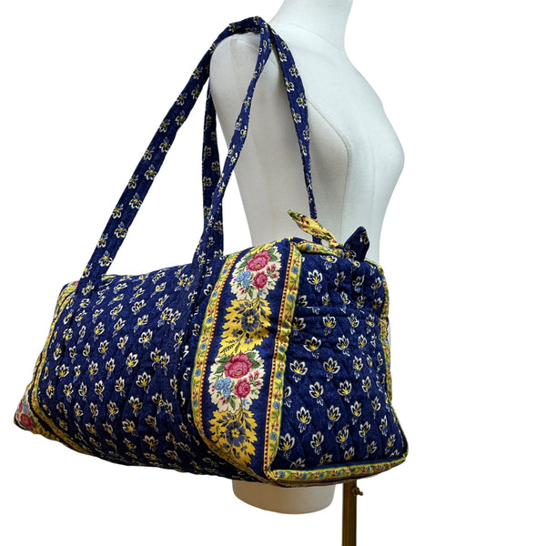 Vera Bradley Women’s Blue Cotton Floral Pattern With Zipper Closure Duffel Bag