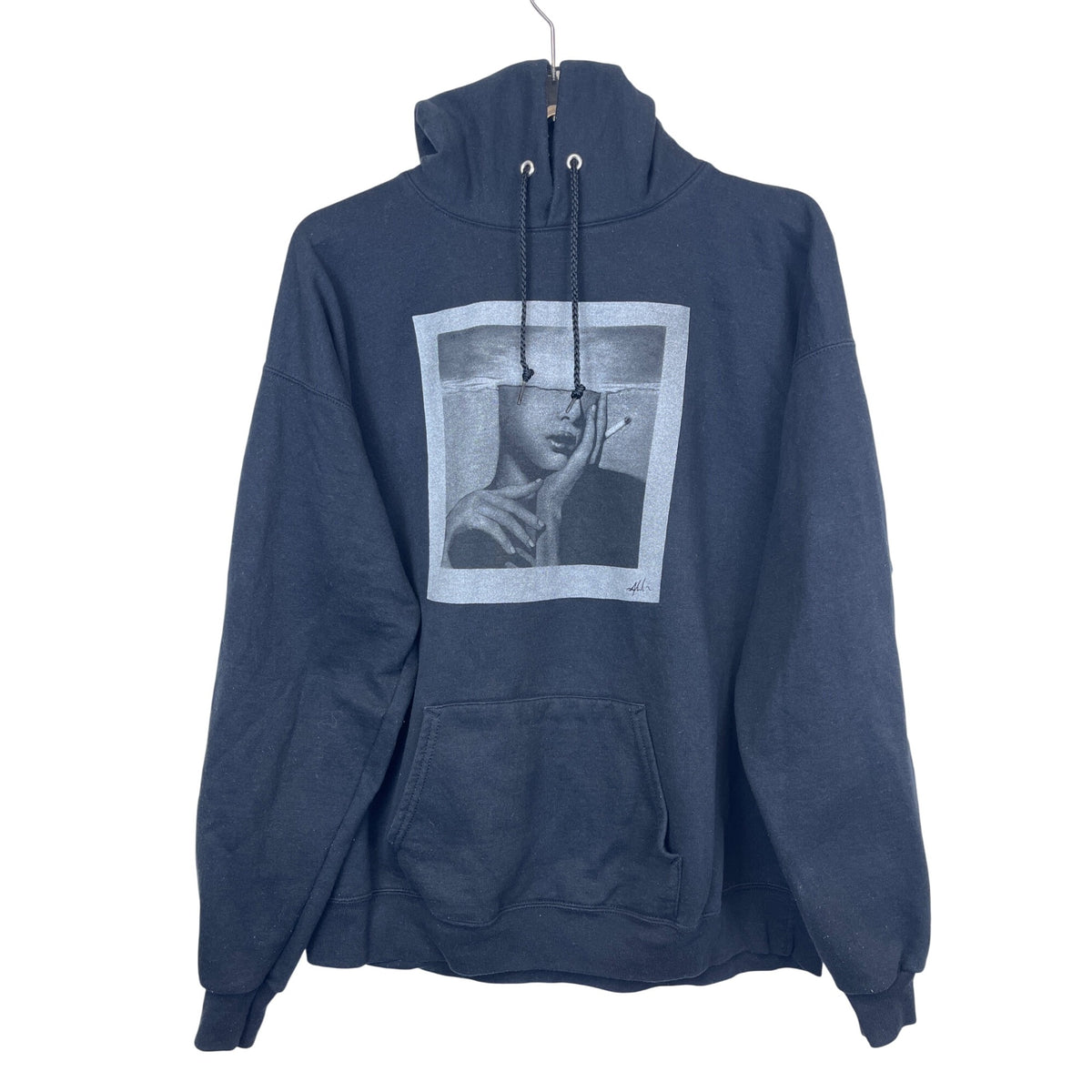 Hanes EcoSmart Mens Black Graphic Hoodie Recycled Content XL