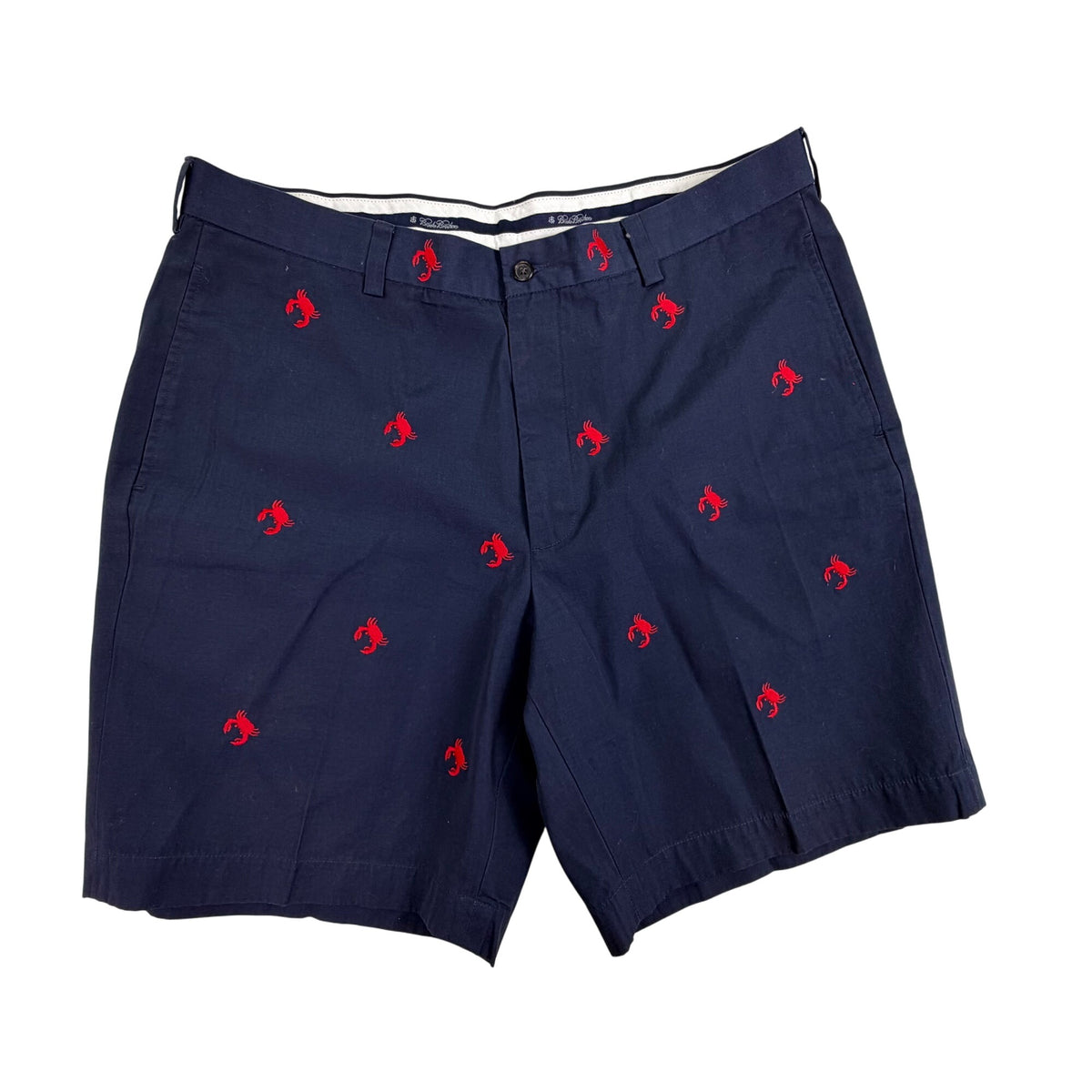 Brooks Brothers Mens Navy Embroidered Lobster Shorts Casual Flat Front Size W38