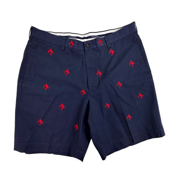 Brooks Brothers Mens Navy Embroidered Lobster Shorts Casual Flat Front Size W38