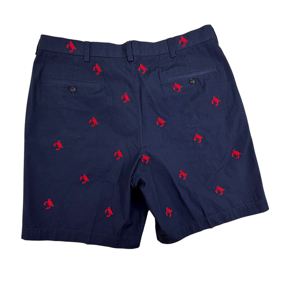 Brooks Brothers Mens Navy Embroidered Lobster Shorts Casual Flat Front Size W38