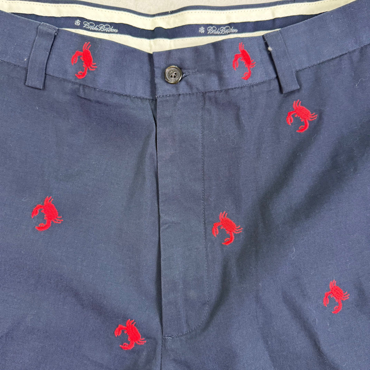 Brooks Brothers Mens Navy Embroidered Lobster Shorts Casual Flat Front Size W38