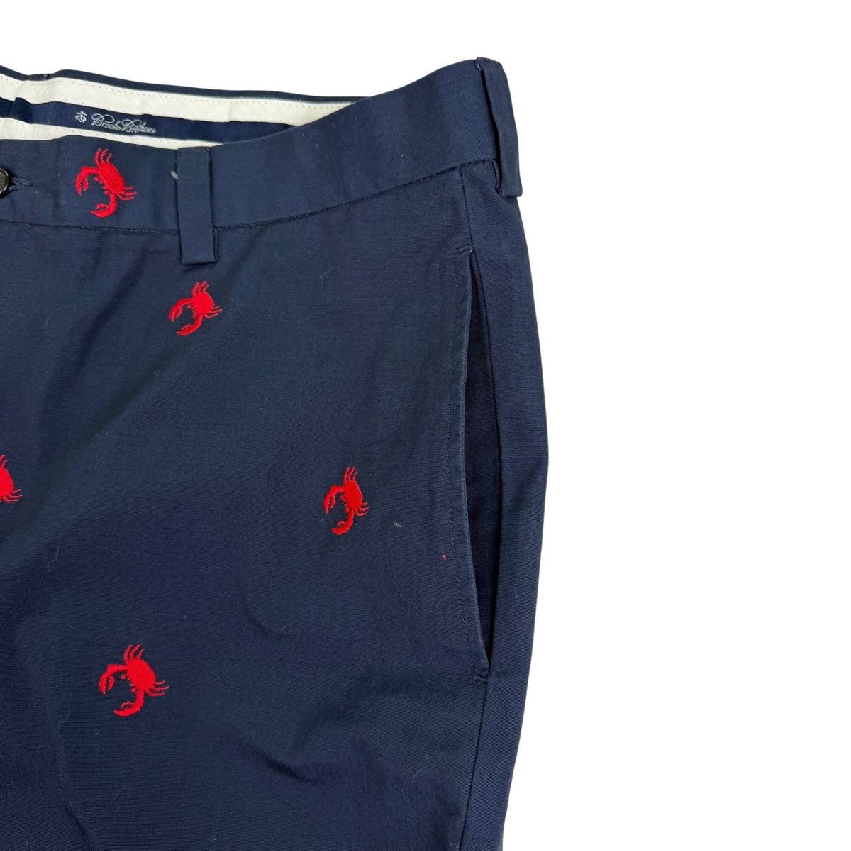 Brooks Brothers Mens Navy Embroidered Lobster Shorts Casual Flat Front Size W38