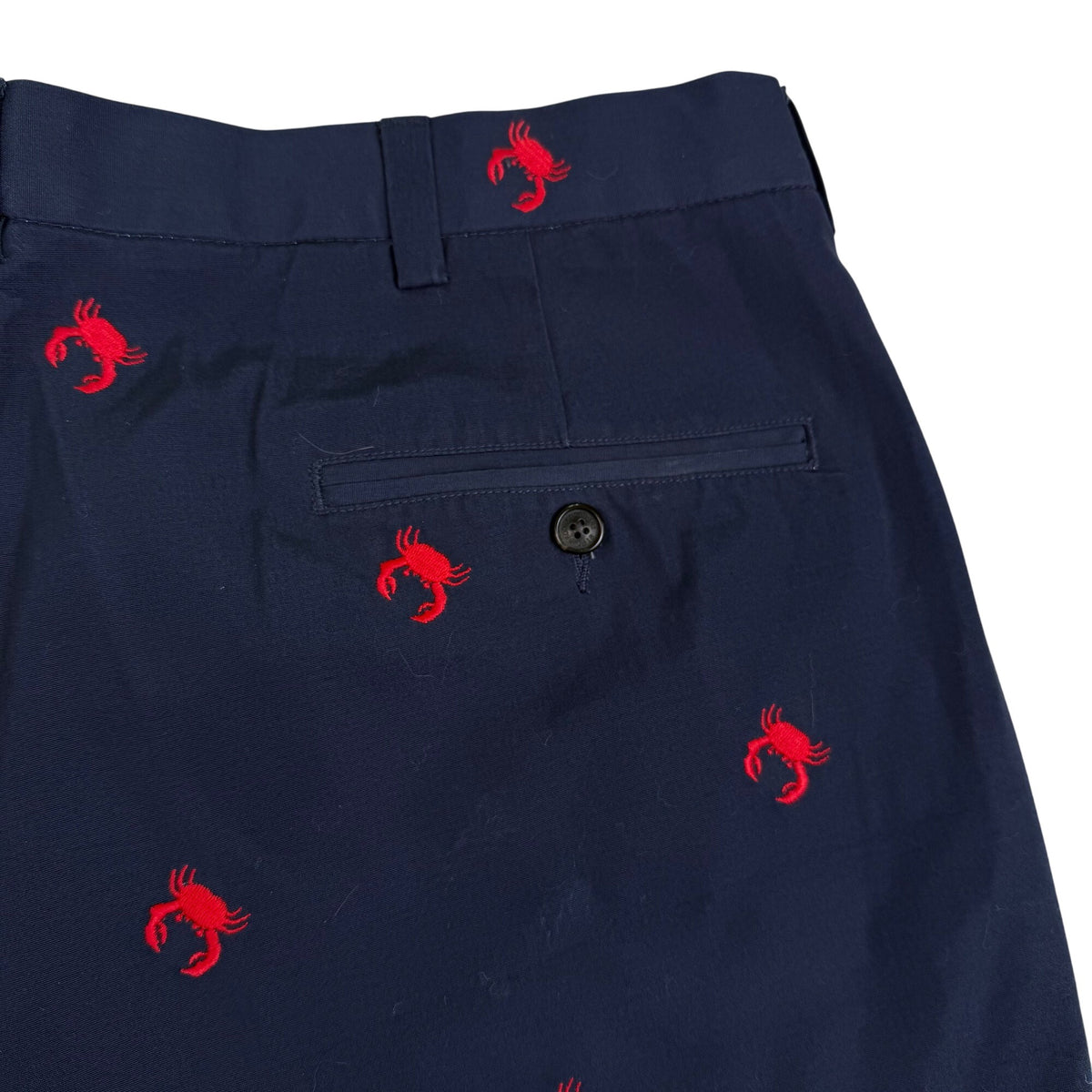 Brooks Brothers Mens Navy Embroidered Lobster Shorts Casual Flat Front Size W38