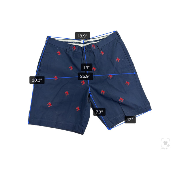 Brooks Brothers Mens Navy Embroidered Lobster Shorts Casual Flat Front Size W38