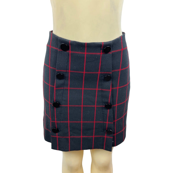 Loft Women's Black & Red Plaid High Rise Button Short Skirt Sz 0