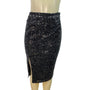 Sugarlips Black Sequin Midi Skirt With Side Slit Hidden Back Zipper Sz XS - New