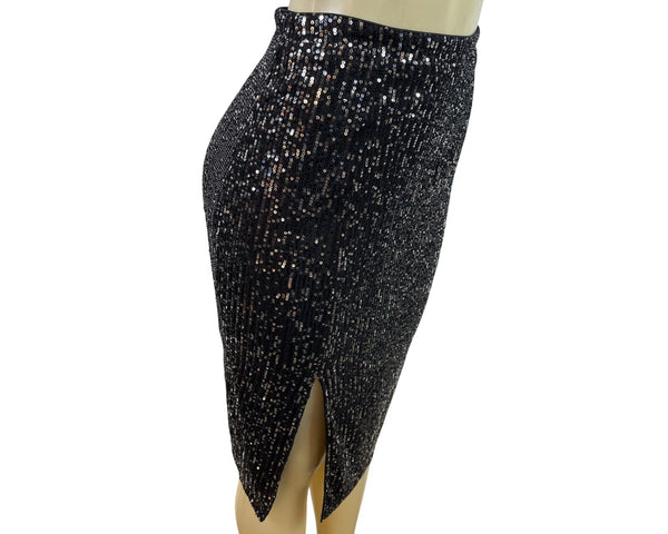 Sugarlips Black Sequin Midi Skirt With Side Slit Hidden Back Zipper Sz XS - New