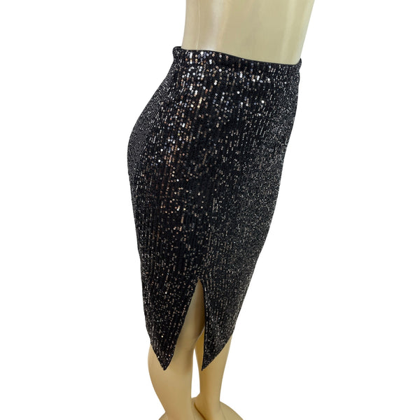 Sugarlips Black Sequin Midi Skirt With Side Slit Hidden Back Zipper Sz XS - New