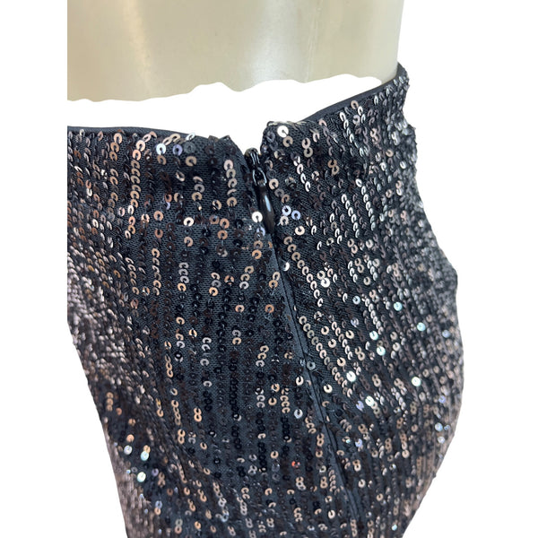 Sugarlips Black Sequin Midi Skirt With Side Slit Hidden Back Zipper Sz XS - New