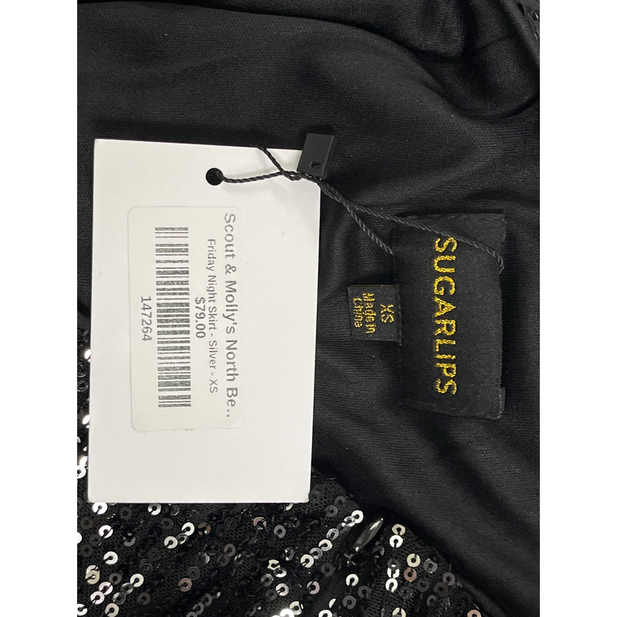 Sugarlips Black Sequin Midi Skirt With Side Slit Hidden Back Zipper Sz XS - New