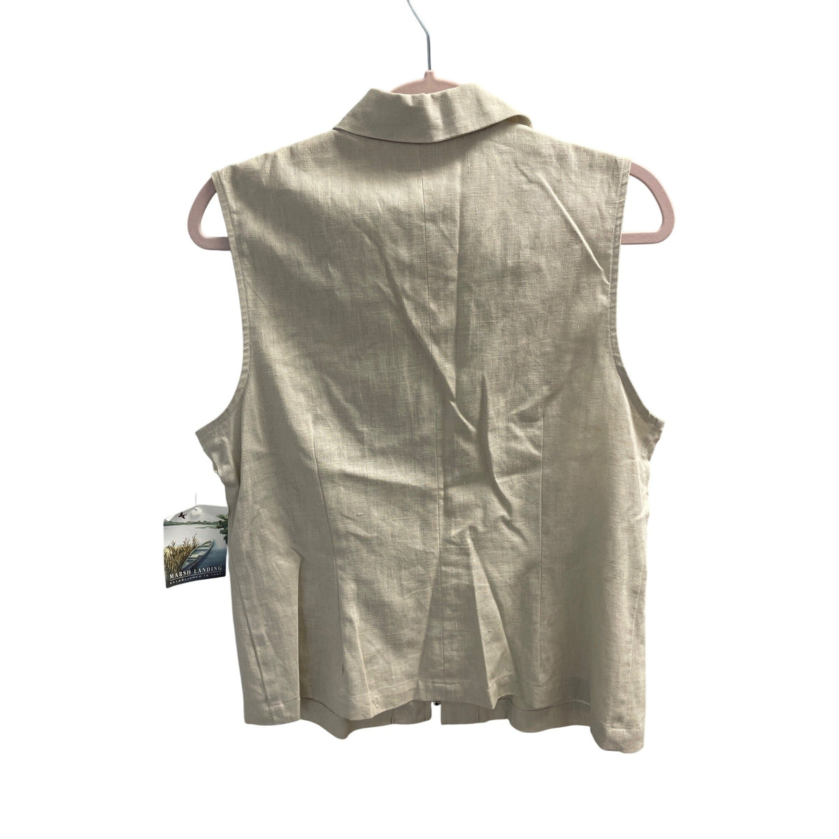 Marsh Landing Womens Beige Linen-Blend Zip Vest Size M