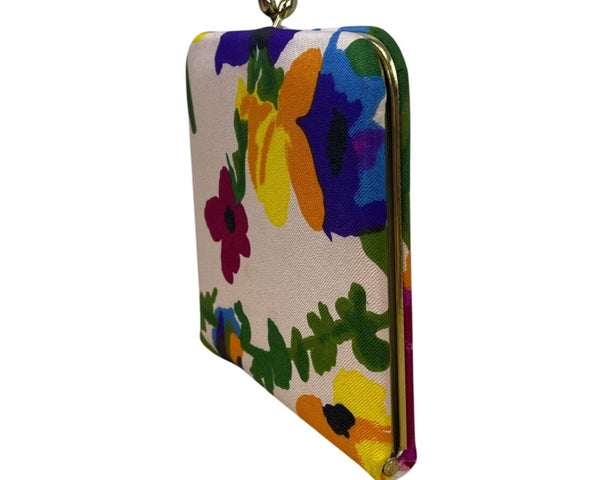 Unbranded White Floral Kiss Lock Closure & Magnification Double Mirror Case Sz S
