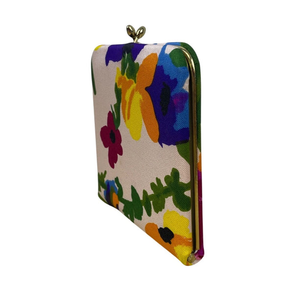 Unbranded White Floral Kiss Lock Closure & Magnification Double Mirror Case Sz S