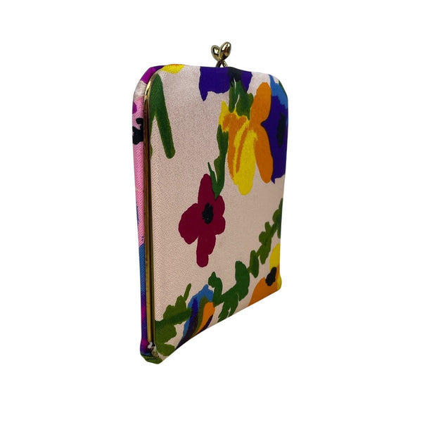 Unbranded White Floral Kiss Lock Closure & Magnification Double Mirror Case Sz S