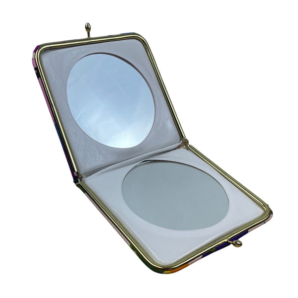 Unbranded White Floral Kiss Lock Closure & Magnification Double Mirror Case Sz S