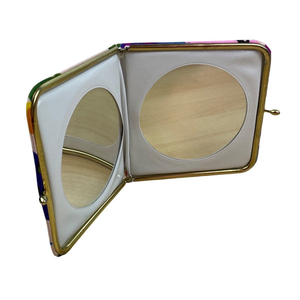 Unbranded White Floral Kiss Lock Closure & Magnification Double Mirror Case Sz S