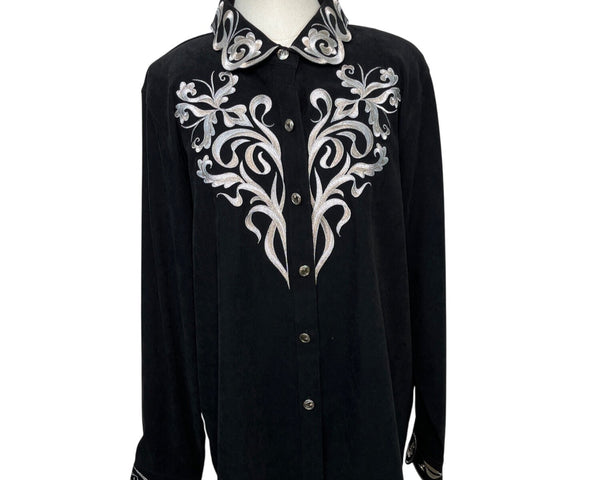 Bob Mackie Wearable Art Embroidered Black Button-Up Shirt L